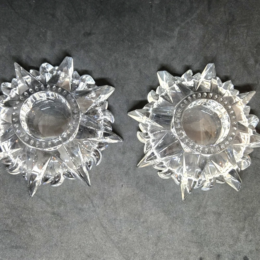 Vintage De Plomb Sunburst 24 Lead Crystal Glass Votive Candle Holder